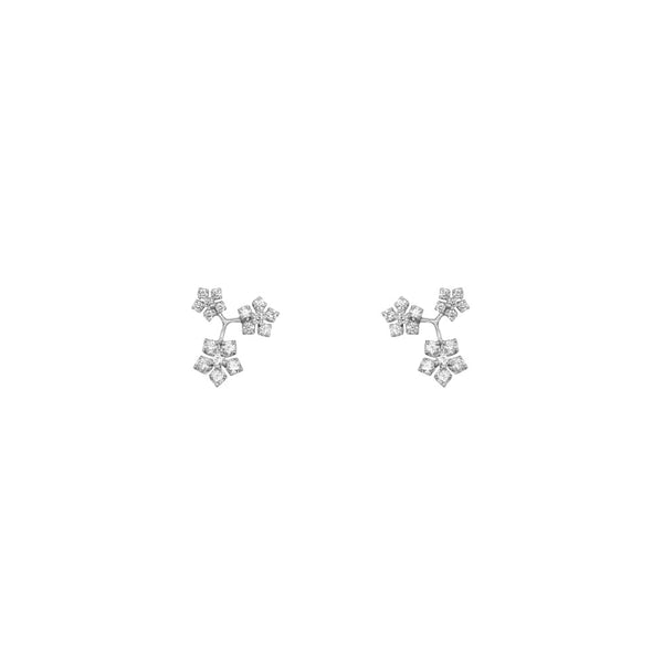 18 Karat White gold Triple Flower Enchanted Garden Diamond Earrings