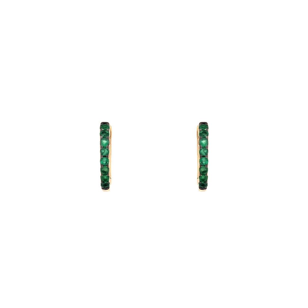 14 Karat Yellow Gold Huggie Earrings With Emeralds