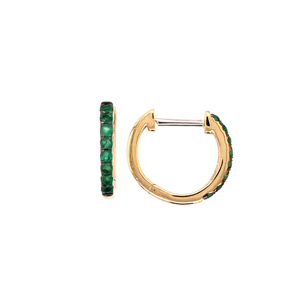 14 Karat Yellow Gold Huggie Earrings With Emeralds