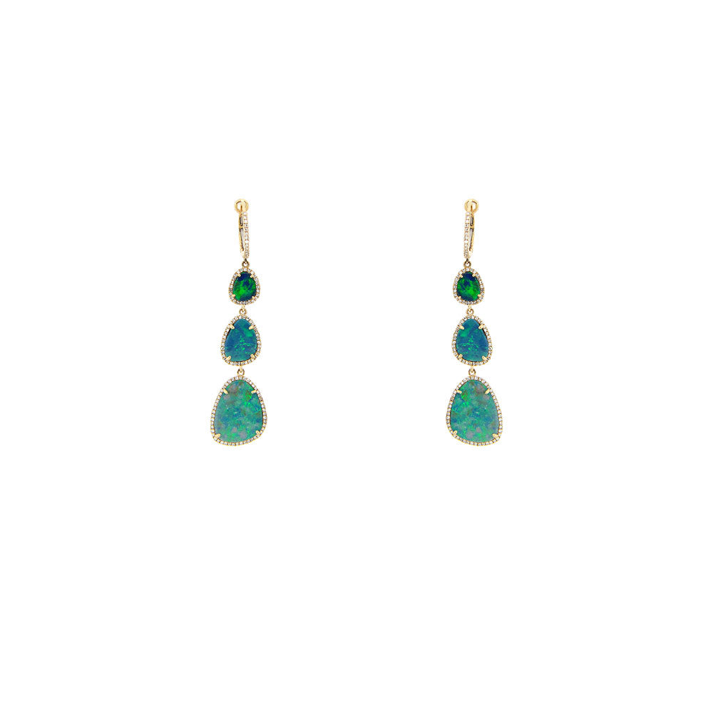 14k Yellow Gold Black Opal Triple drop earrings
