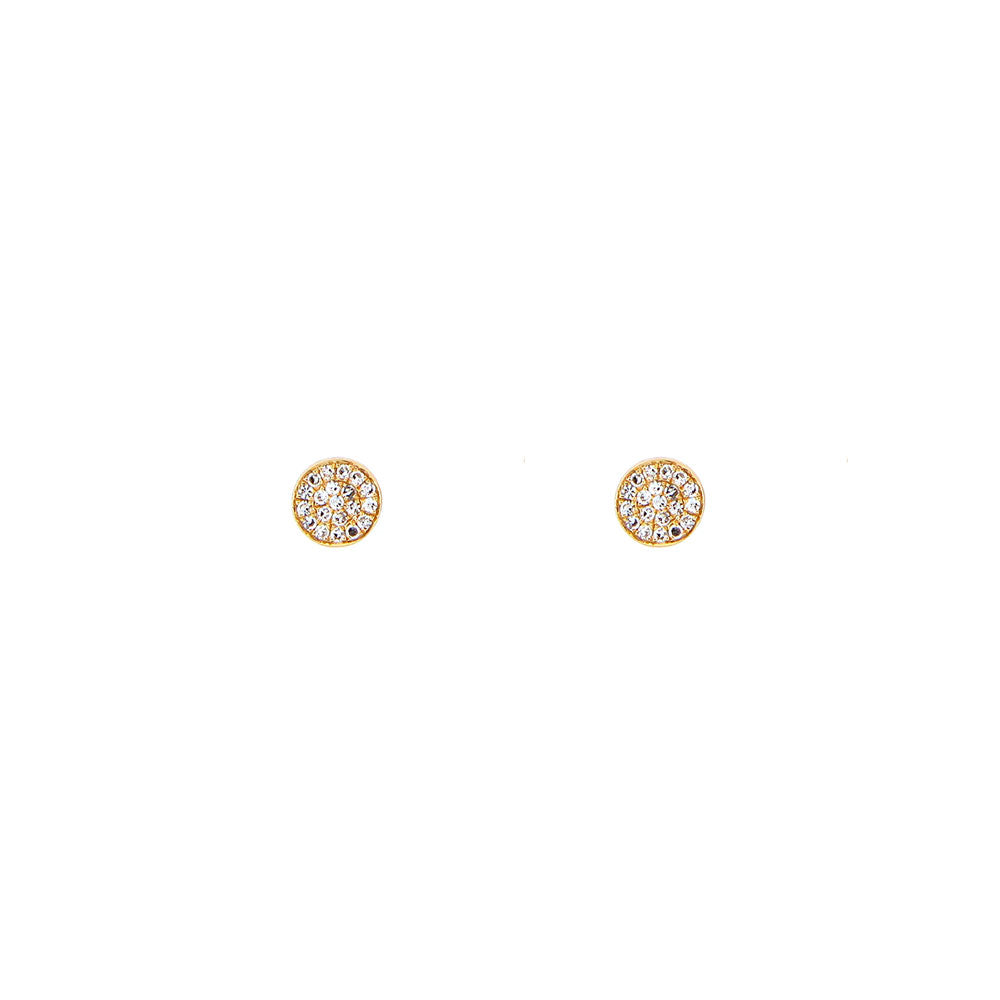 14 Karat Yellow Gold Disc Stud earrings with Diamonds
