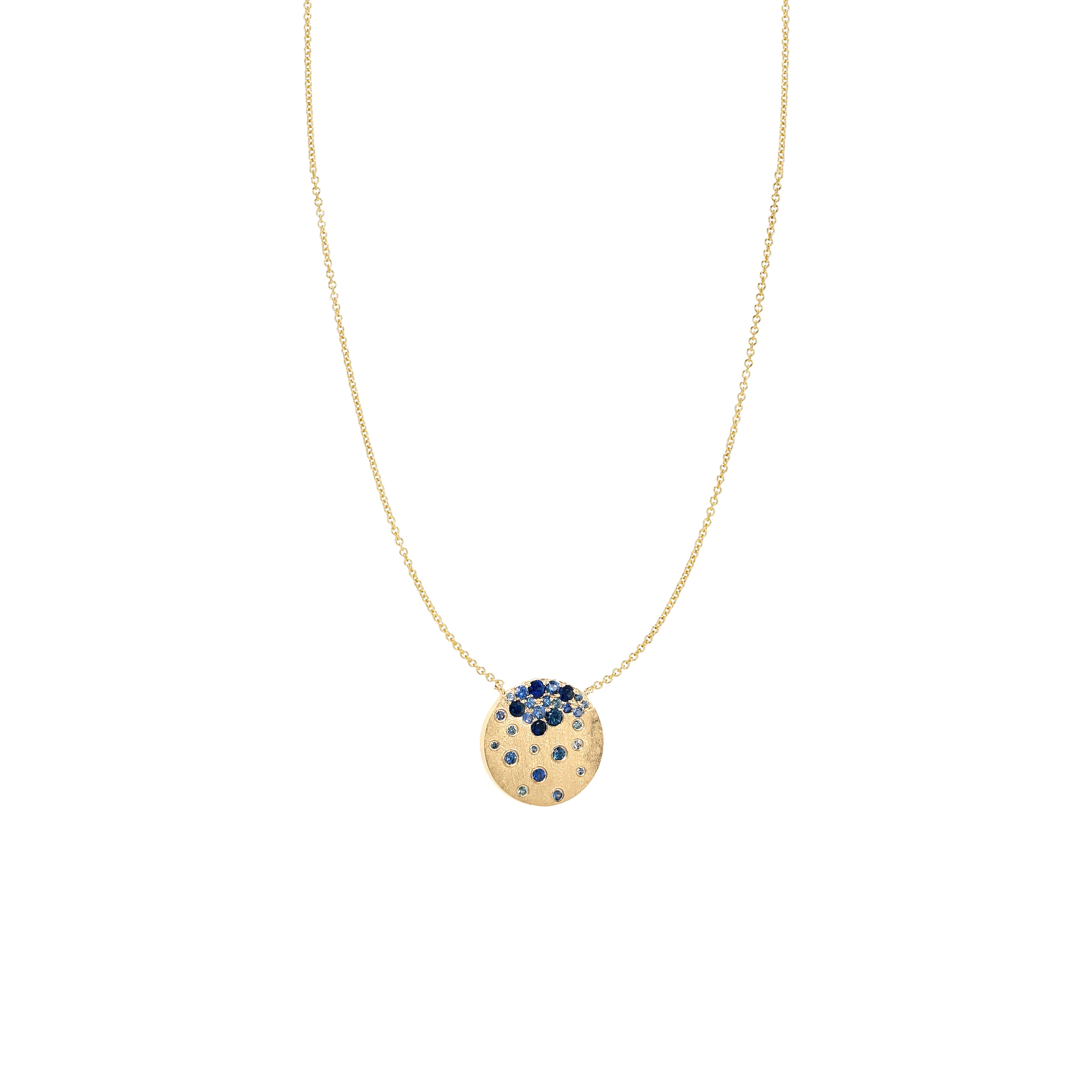 14 Karat yellow gold Confetti necklace with blue sapphires