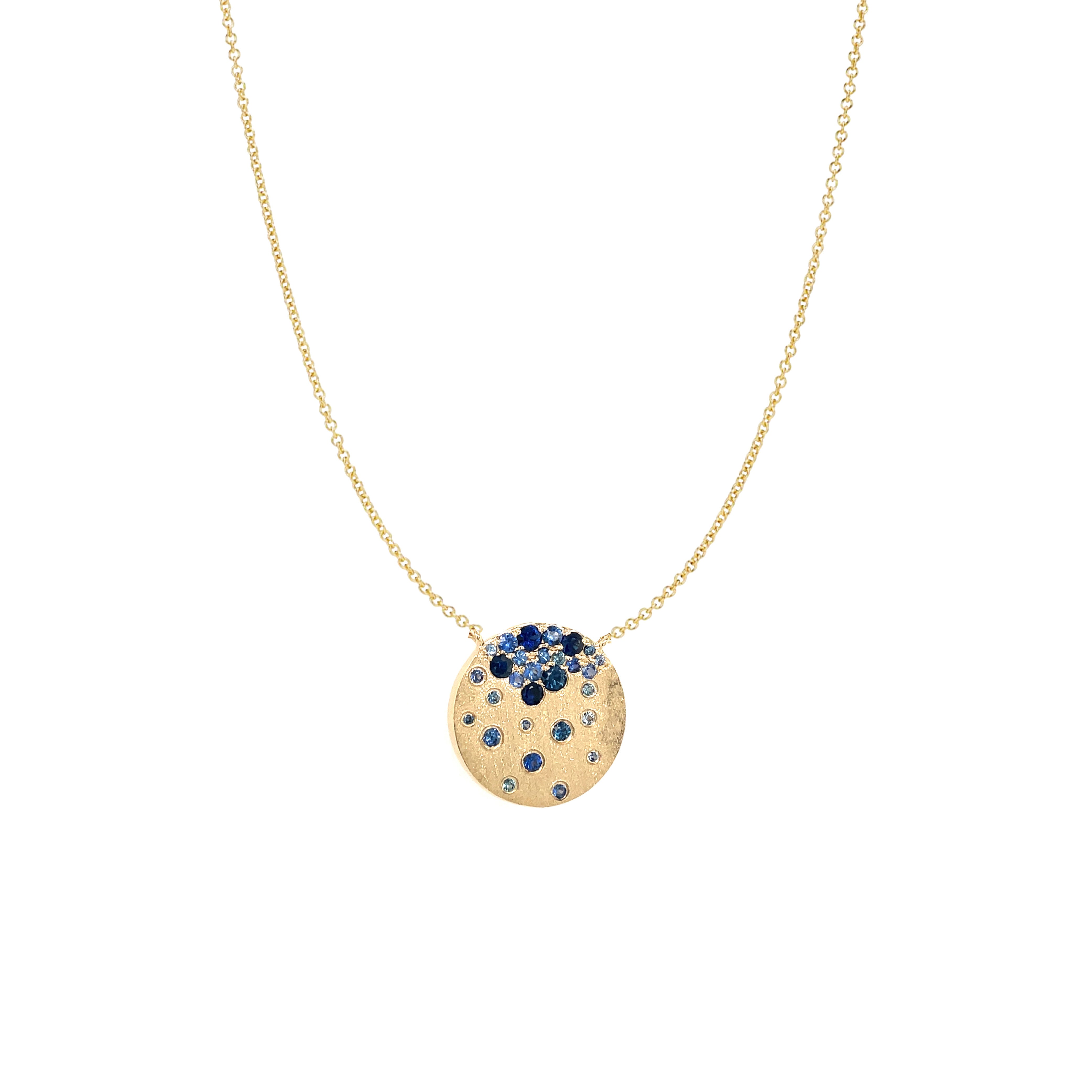 14 Karat yellow gold Confetti necklace with blue sapphires