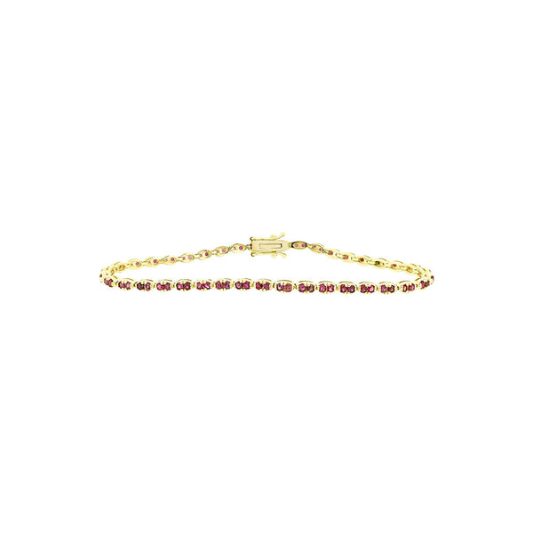 14 Karat Yellow Gold Tennis Bracelet with Rubies
