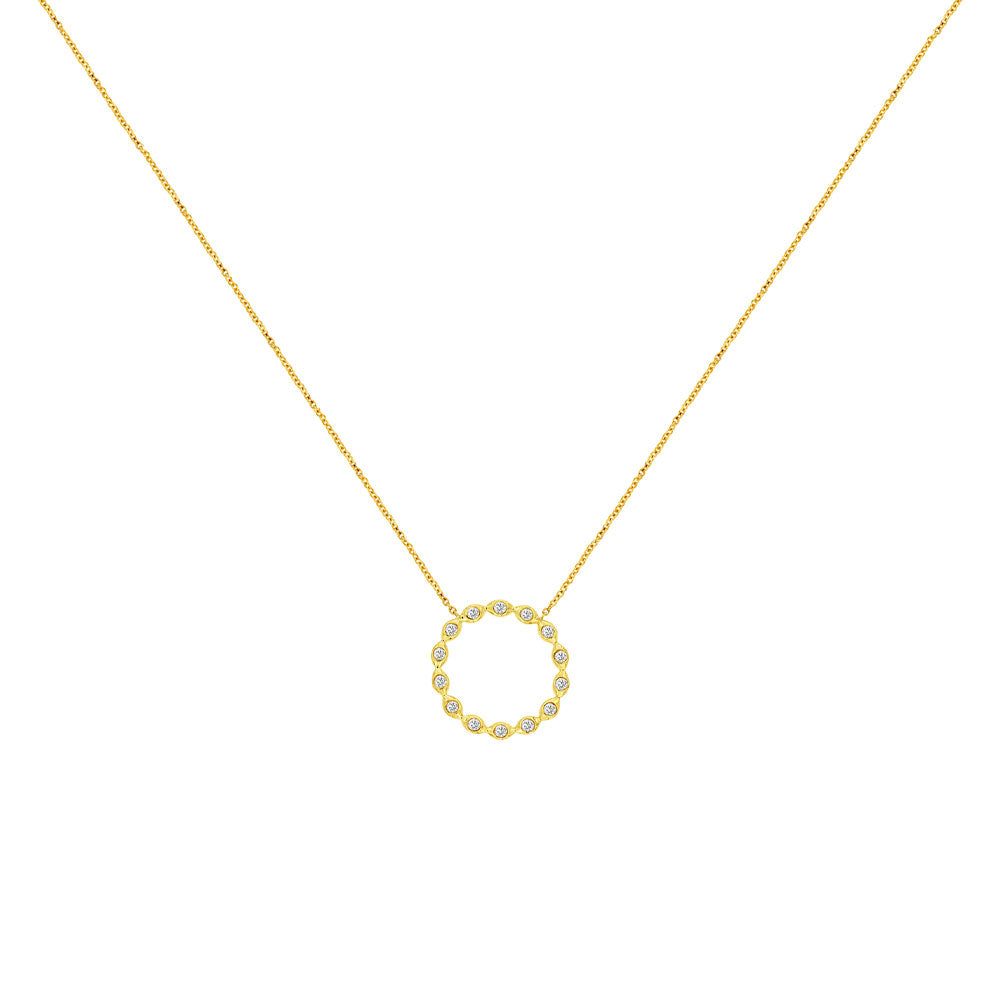 14 Karat Yellow Gold Halo Necklace With Diamonds