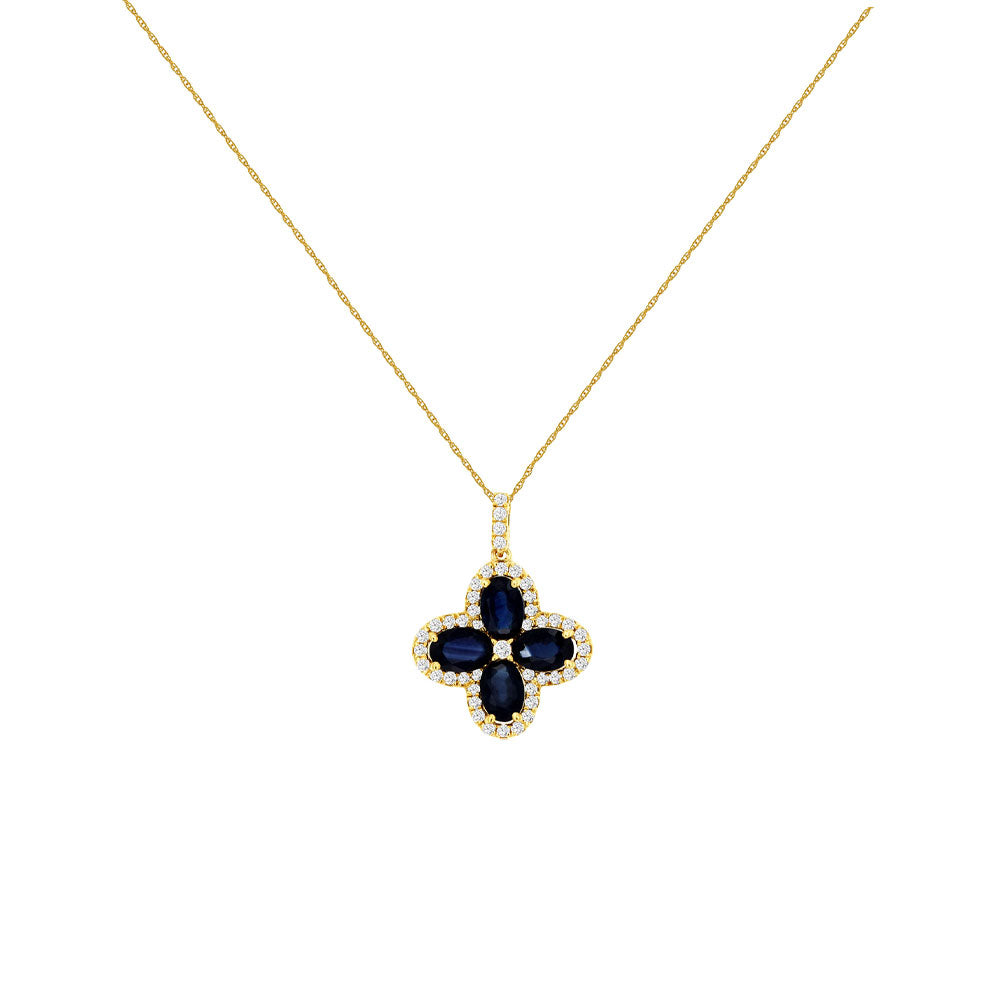 14 Karat Yellow Gold Clover Necklace With Sapphires And Diamonds