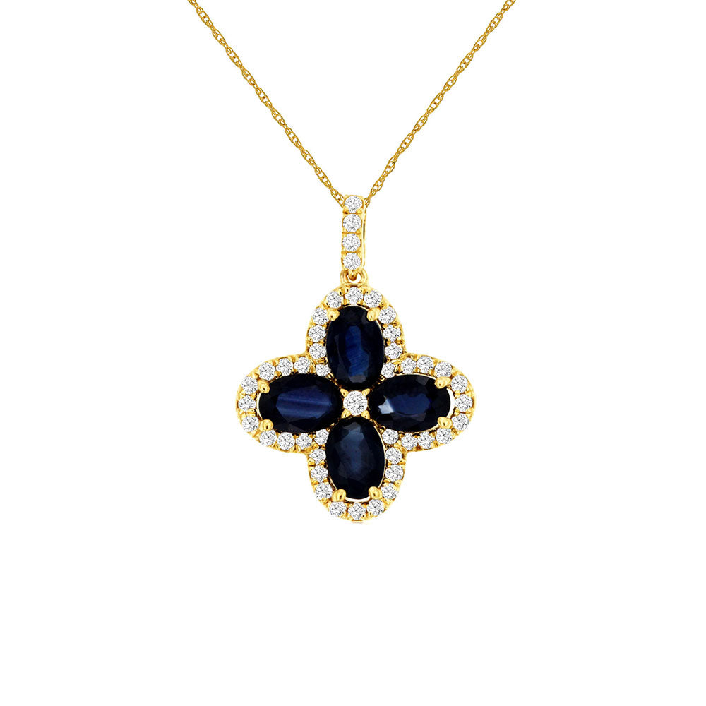 14 Karat Yellow Gold Clover Necklace With Sapphires And Diamonds