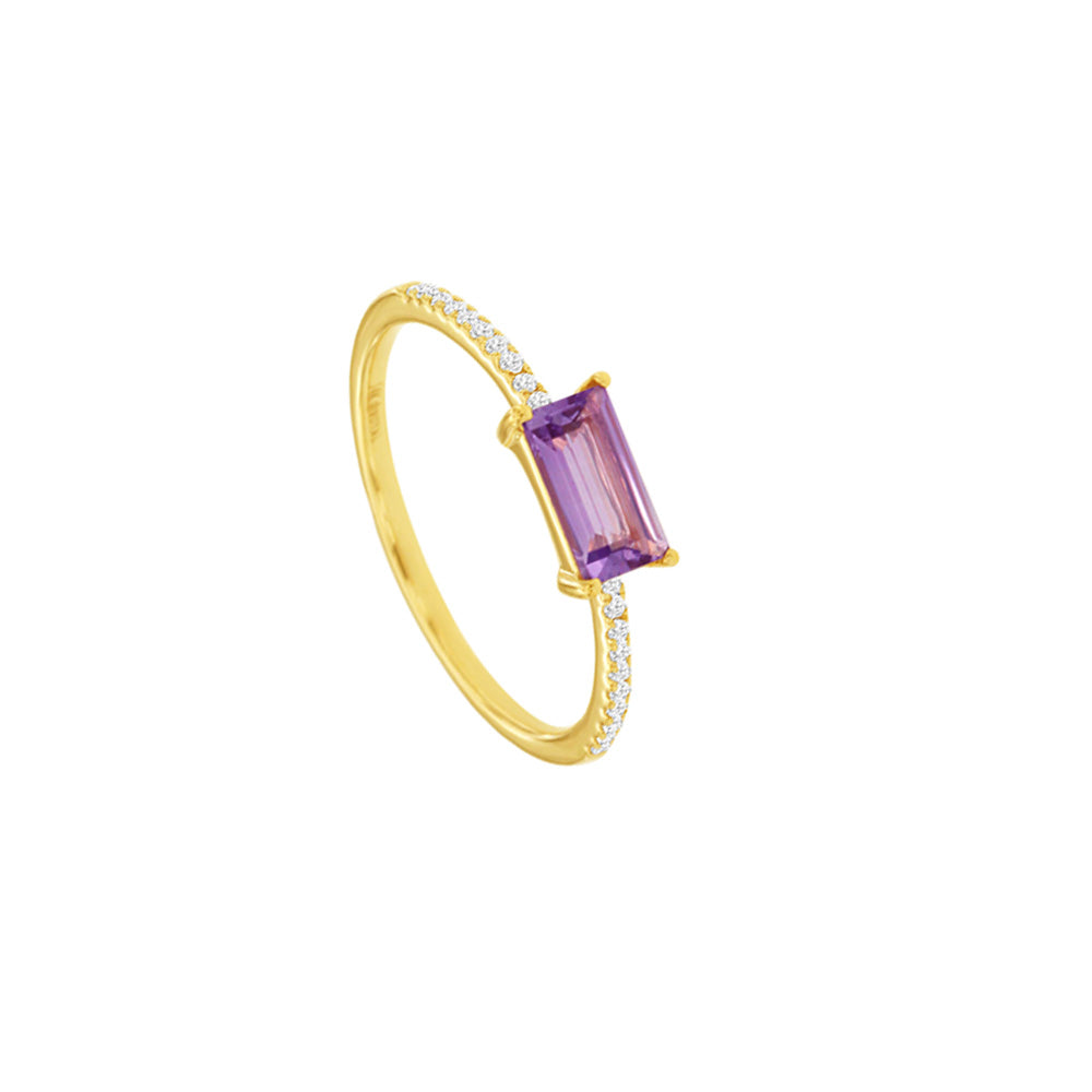 14 Karat Yellow Gold Band With An Amethyst And Diamonds