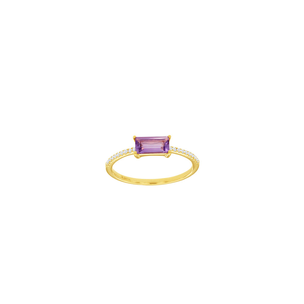 14 Karat Yellow Gold Band With An Amethyst And Diamonds