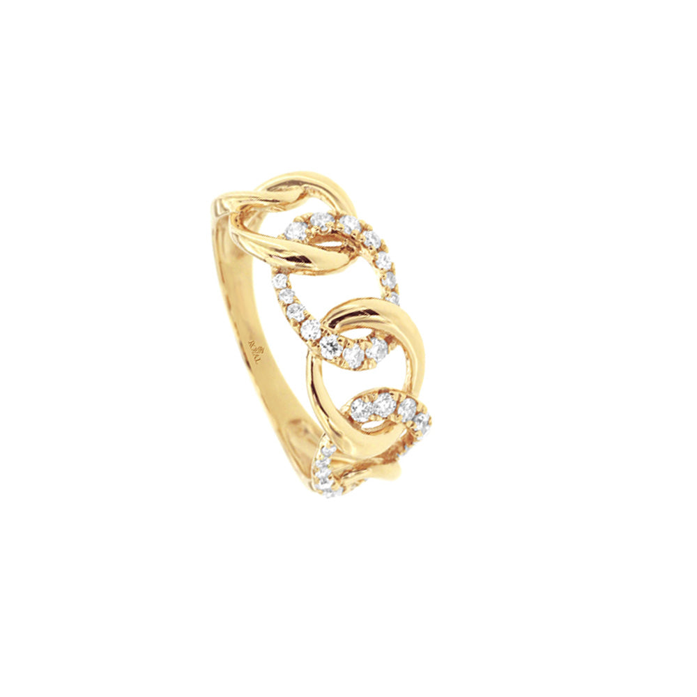 14 Karat Yellow Gold Curb Link Ring With Diamonds