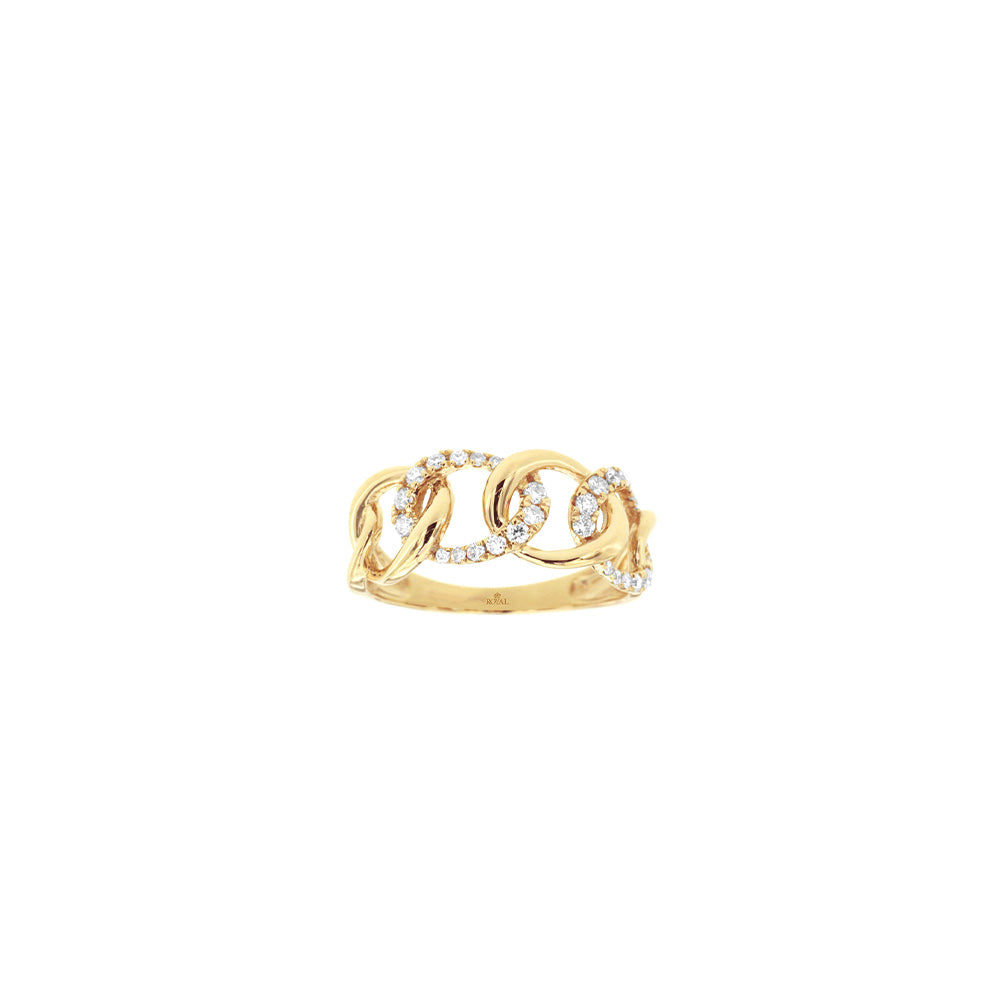14 Karat Yellow Gold Curb Link Ring With Diamonds