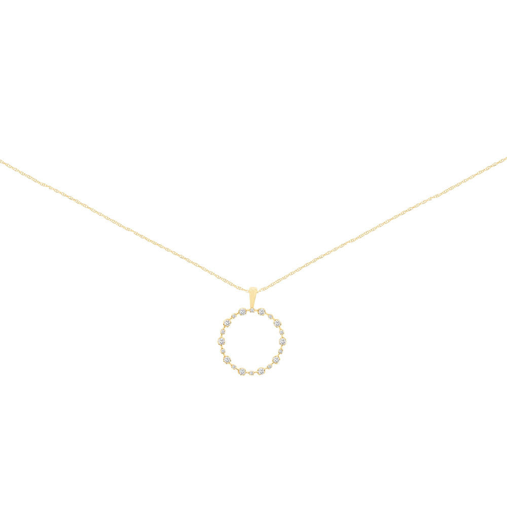 14 Karat Yellow Gold Alternate Halo Necklace With Diamonds