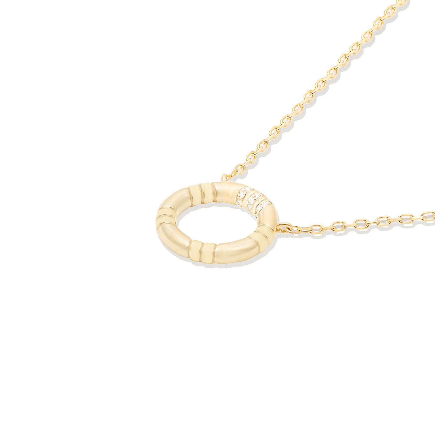 14 Karat Yellow Gold The Crew Small Diamond Circle Necklace