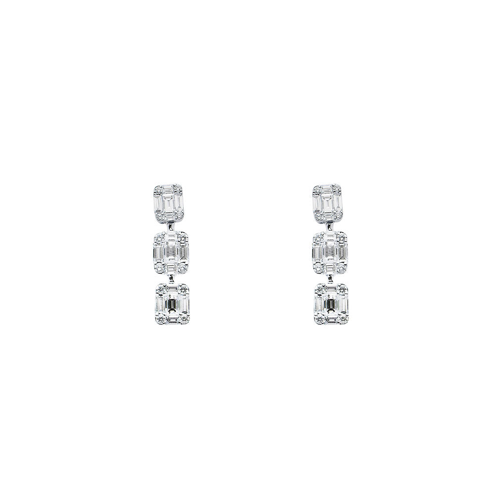 18 karat White Gold Baguette Drop Earrings with Diamonds