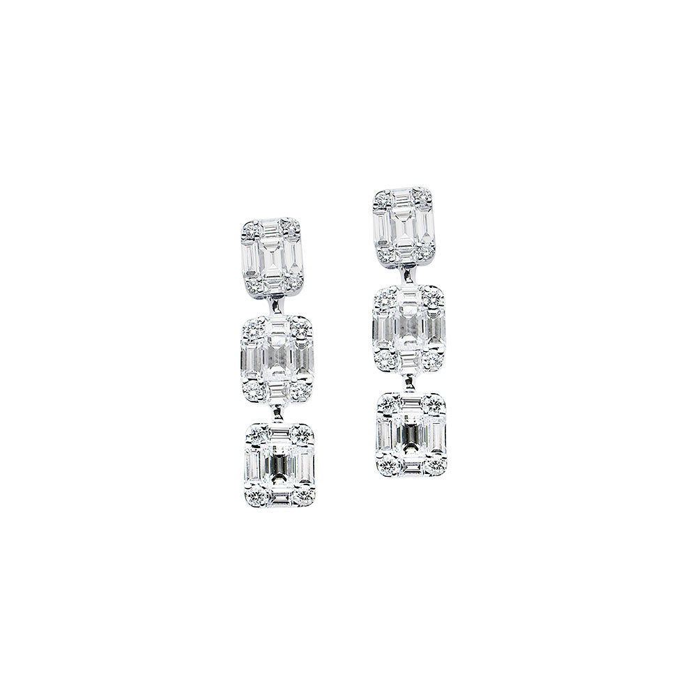 18 karat White Gold Baguette Drop Earrings with Diamonds