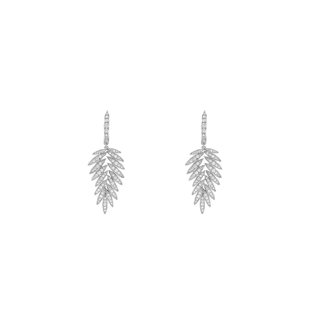 18 Karat White Gold Leaf Earrings with Diamonds