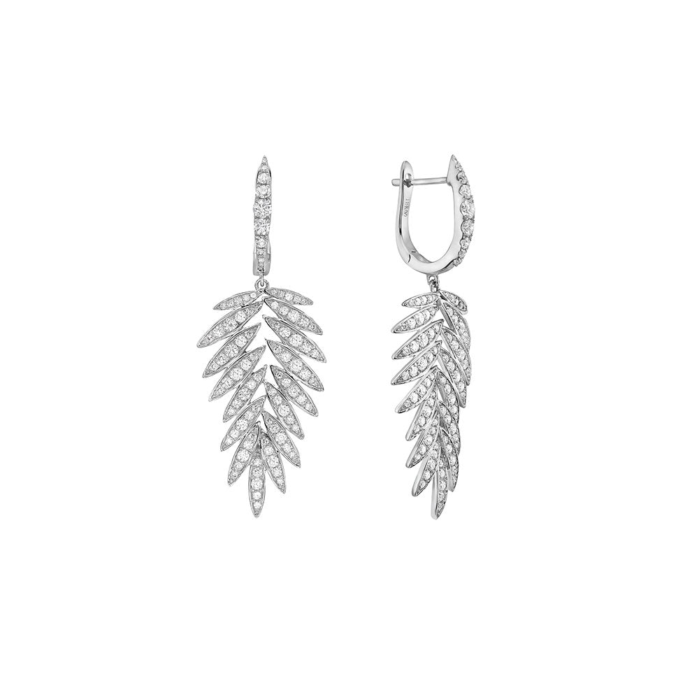 18 Karat White Gold Leaf Earrings with Diamonds