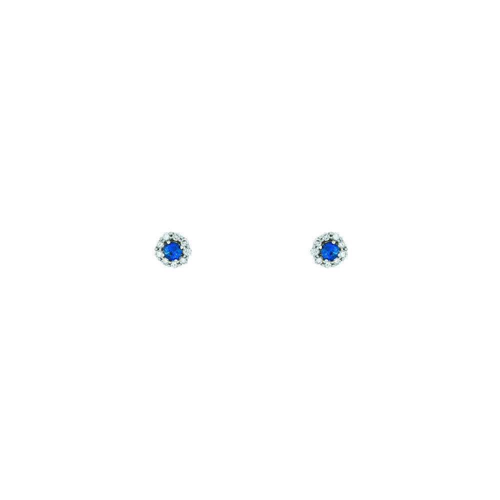 14 Karat White Gold Sapphire Earrings with Diamond Halo