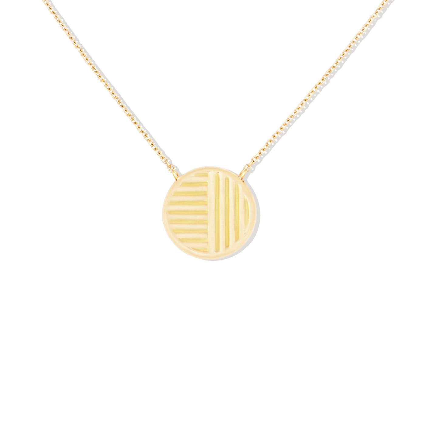 14 Karat Yellow Gold Found Small Disc necklace with moonstone & Diamonds