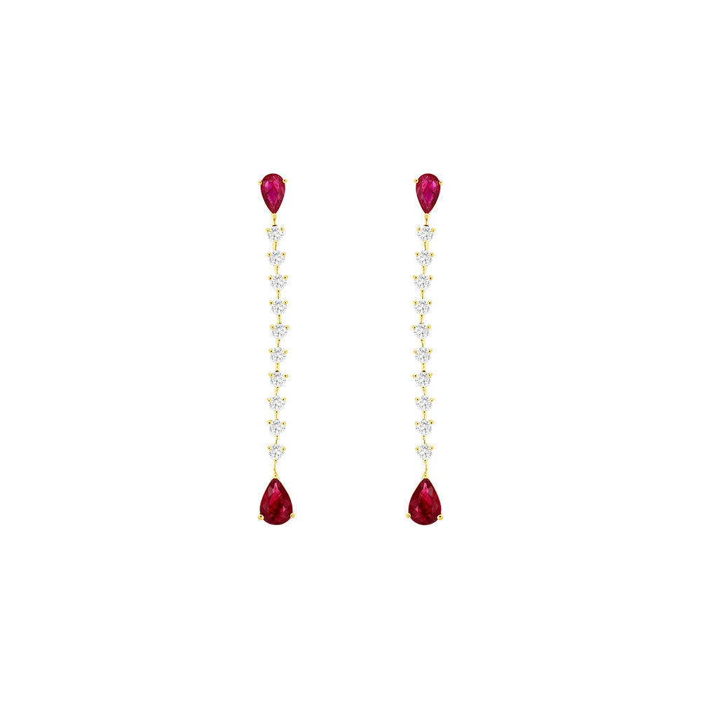 14 Karat Yellow Gold Drop Earrings With Rubies And Diamonds