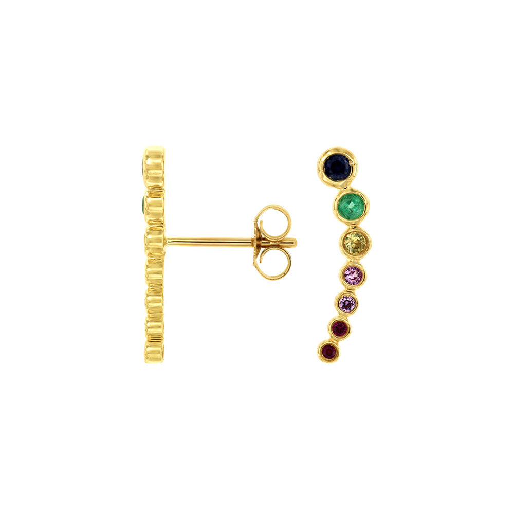 14 Karat Yellow Gold Curved Earrings With Multicolored Sapphires