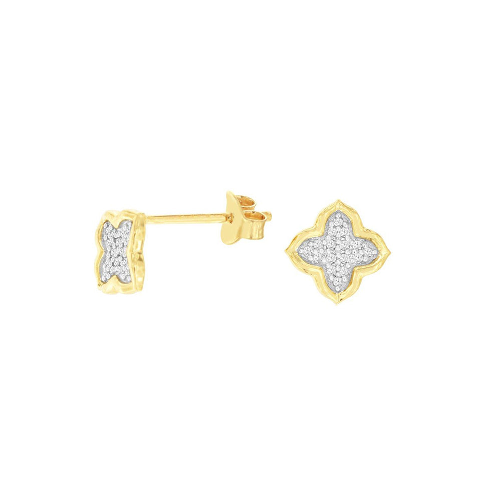14 Karat Yellow Gold Clover Earrings With Diamonds