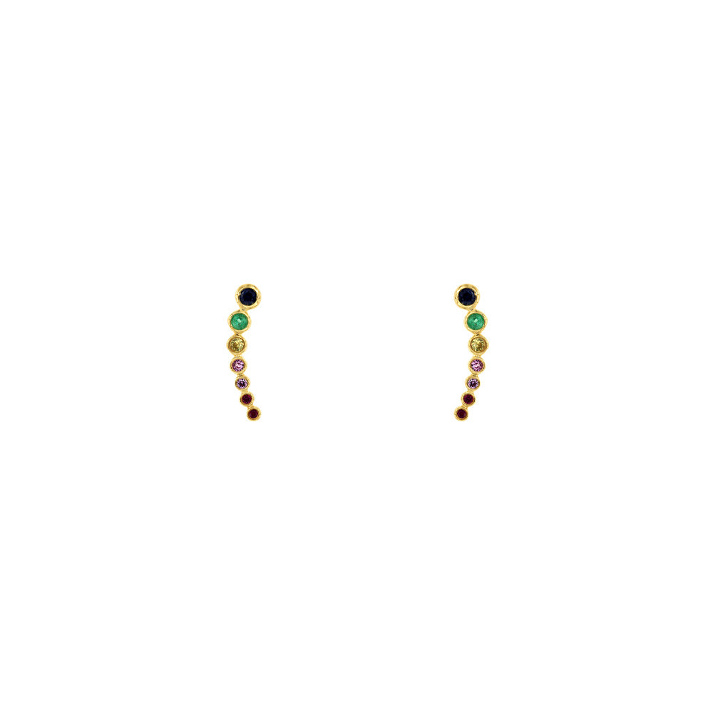 14 Karat Yellow Gold Curved Earrings With Multicolored Sapphires