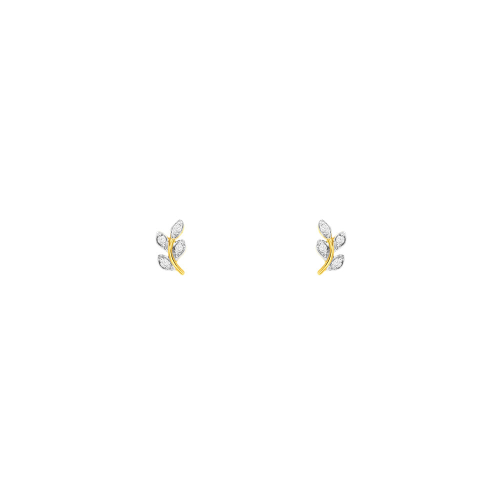 14 Karat Yellow Gold Leaf Earrings With Diamonds