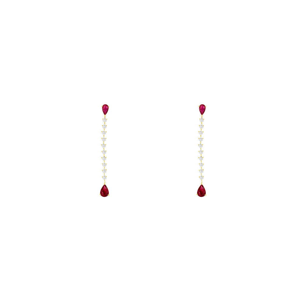 14 Karat Yellow Gold Drop Earrings With Rubies And Diamonds