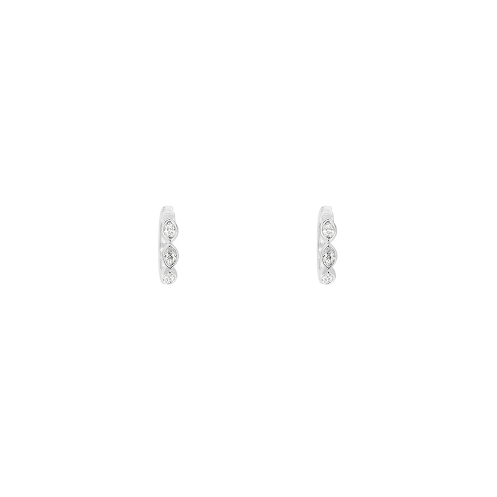 14 Karat White Gold Huggie Earrings With Diamonds