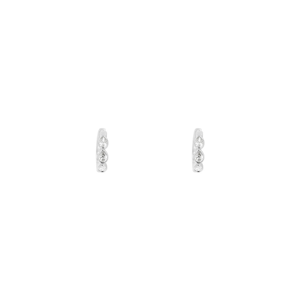 14 Karat  White Gold Bezel Huggie Earrings With Diamonds