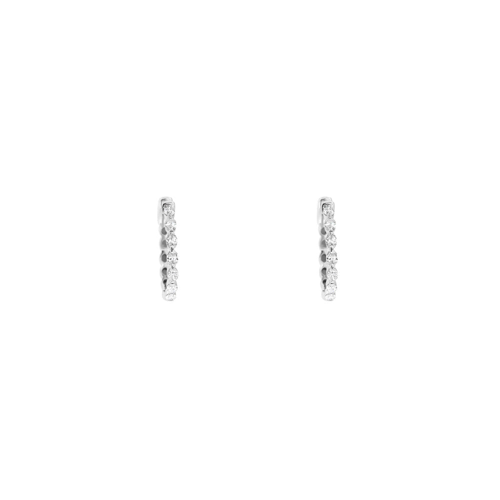 14 Karat White Gold Hoop Earrings With Diamonds