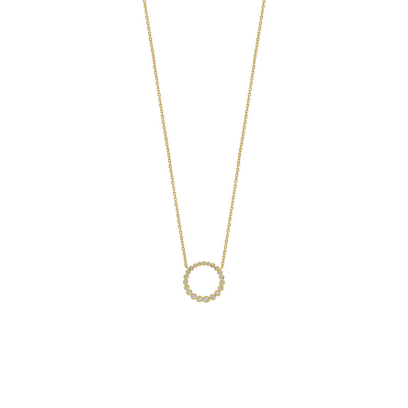 18 Karat Yellow Gold Nutmeg Circle Necklace with Diamonds