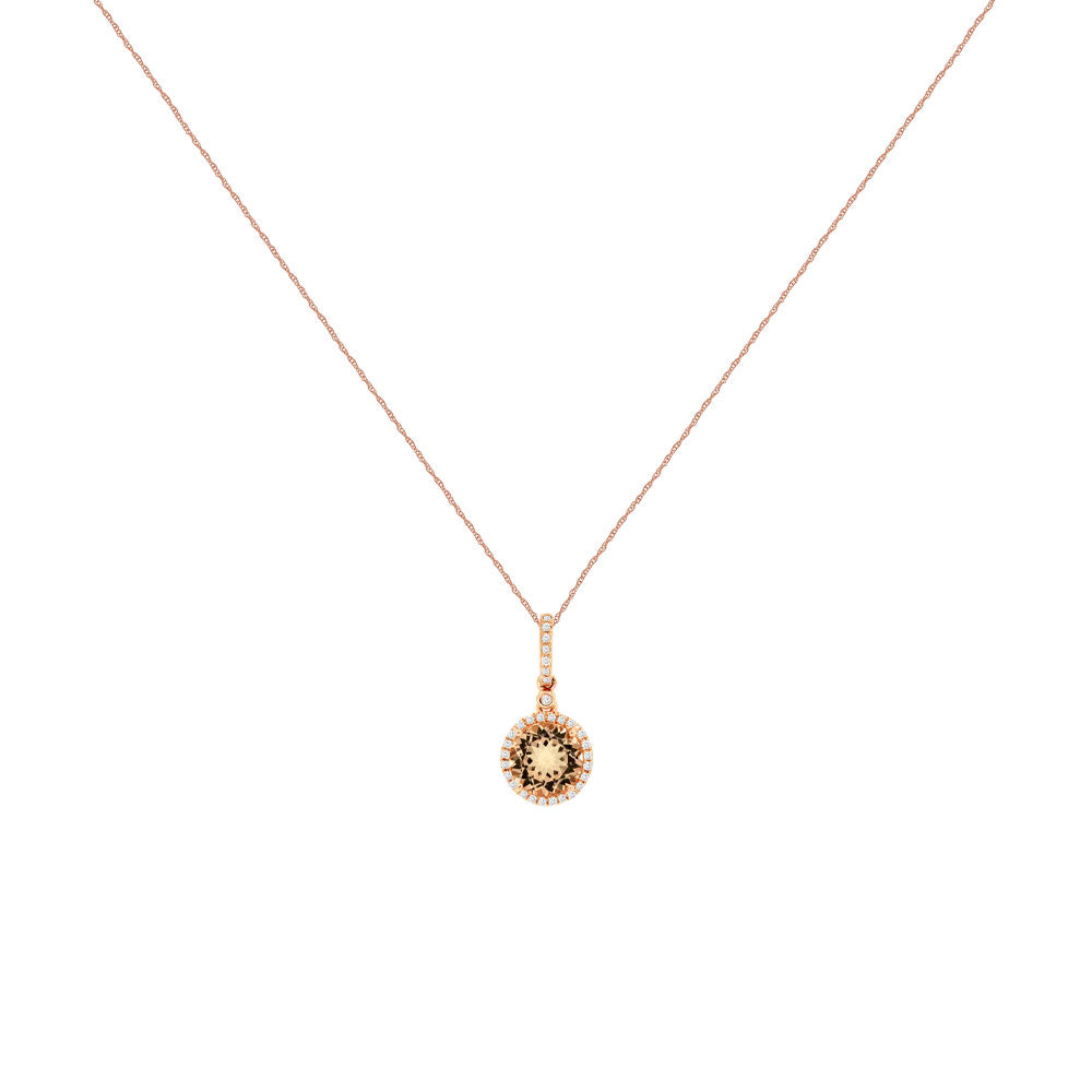 14 Karat Rose Gold Halo Necklace With A Morganite & Diamonds