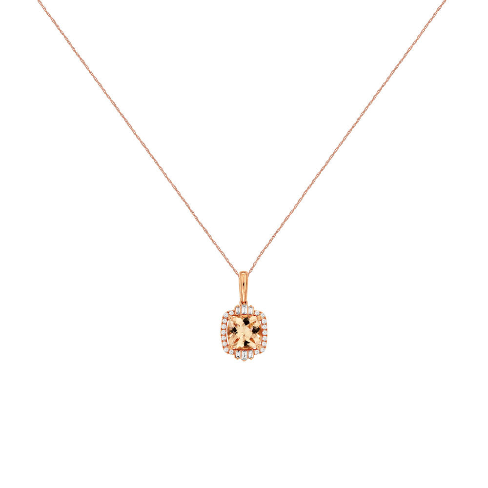 14 Karat Rose Gold Halo Necklace  With Morganite & Diamonds
