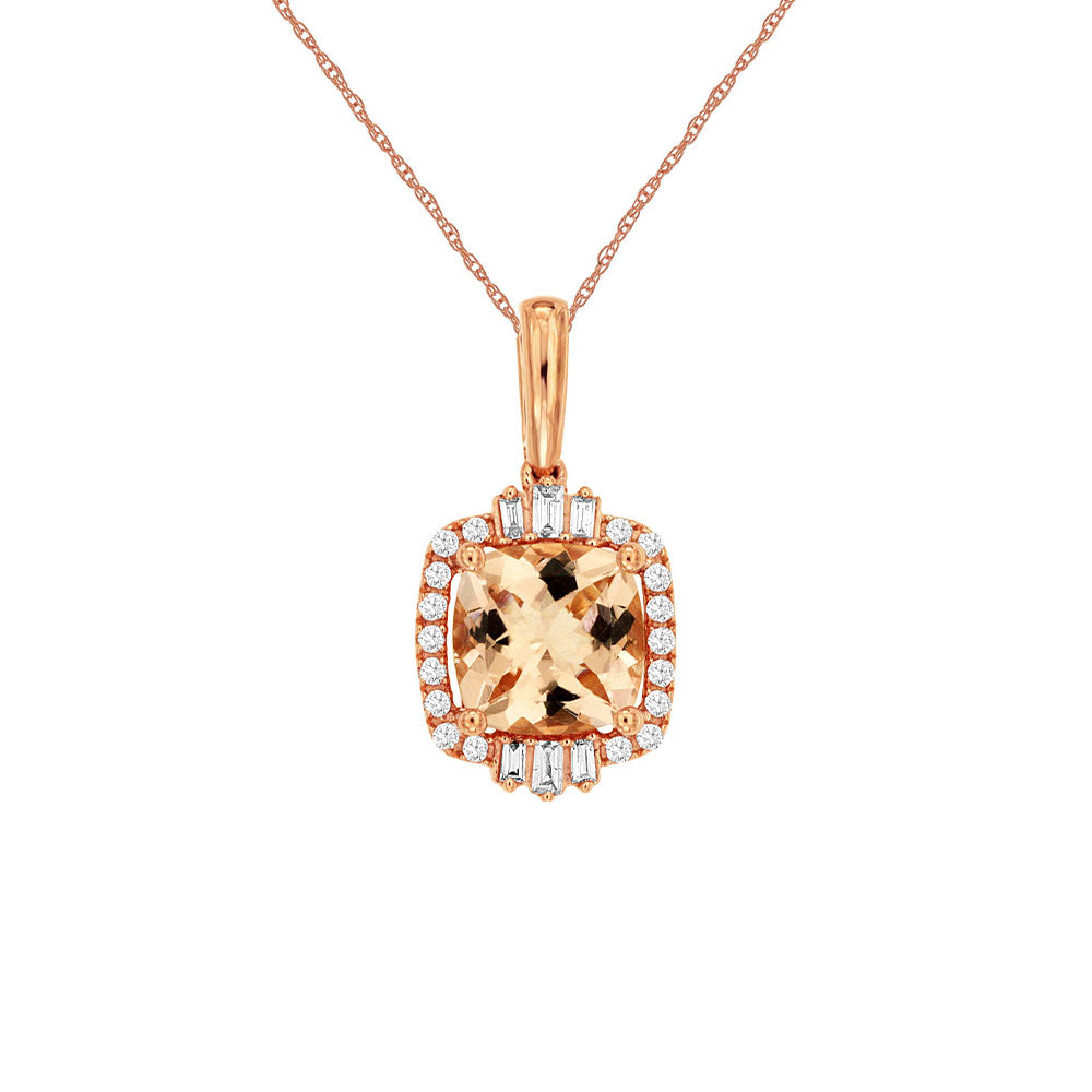 14 Karat Rose Gold Halo Necklace  With Morganite & Diamonds
