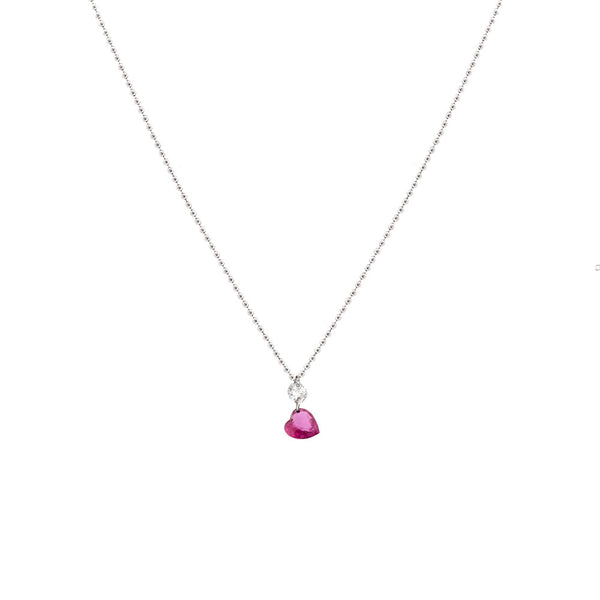 14 Karat White Gold Ruby Heart Necklace with Diamond