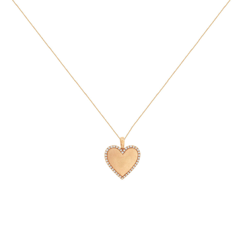 14 Karat Rose Gold Halo Heart Necklace With Diamonds
