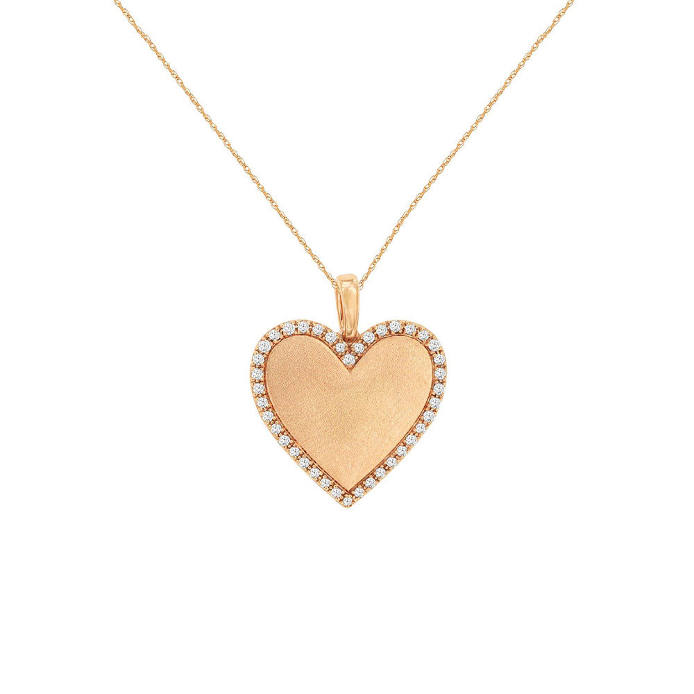14 Karat Rose Gold Halo Heart Necklace With Diamonds