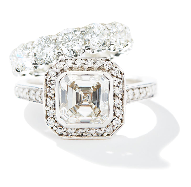 Square-cut diamond ring in bridal designs is an elegant and sophisticated centerpiece
