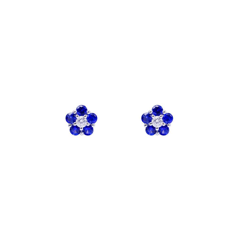 18 Karat White Gold Cluster Earring With Blue Sapphires And Diamonds