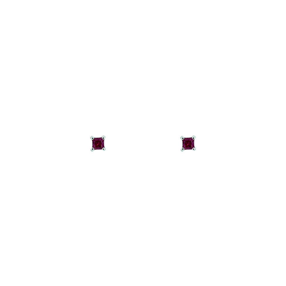 14 Karat White Gold Princess Cut Rubies Stud Earrings