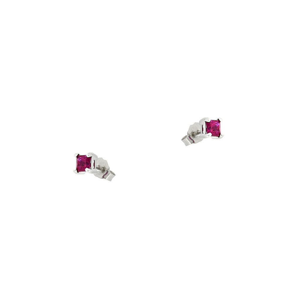 14 Karat White Gold Princess Cut Rubies Stud Earrings