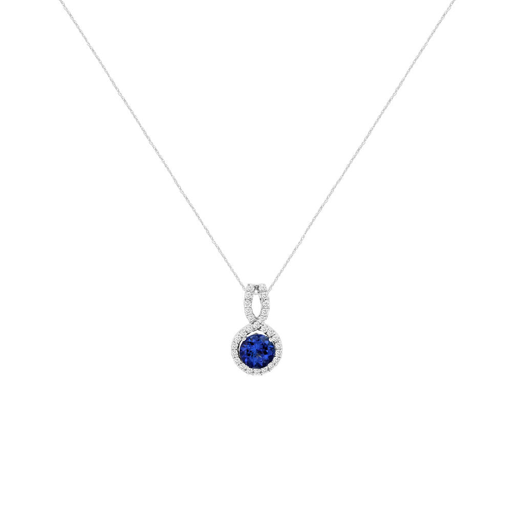 14 Karat White Gold Halo Necklace With A Tanzanite & Diamond