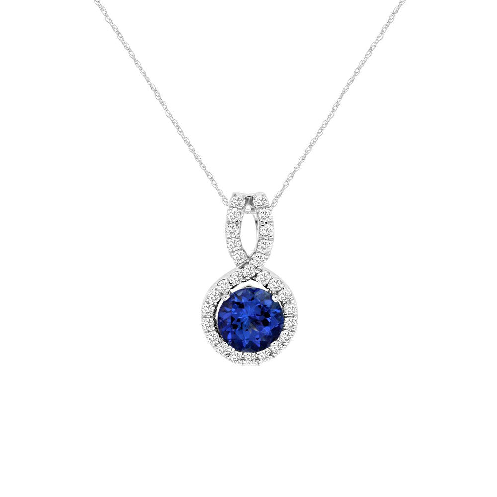 14 Karat White Gold Halo Necklace With A Tanzanite & Diamond