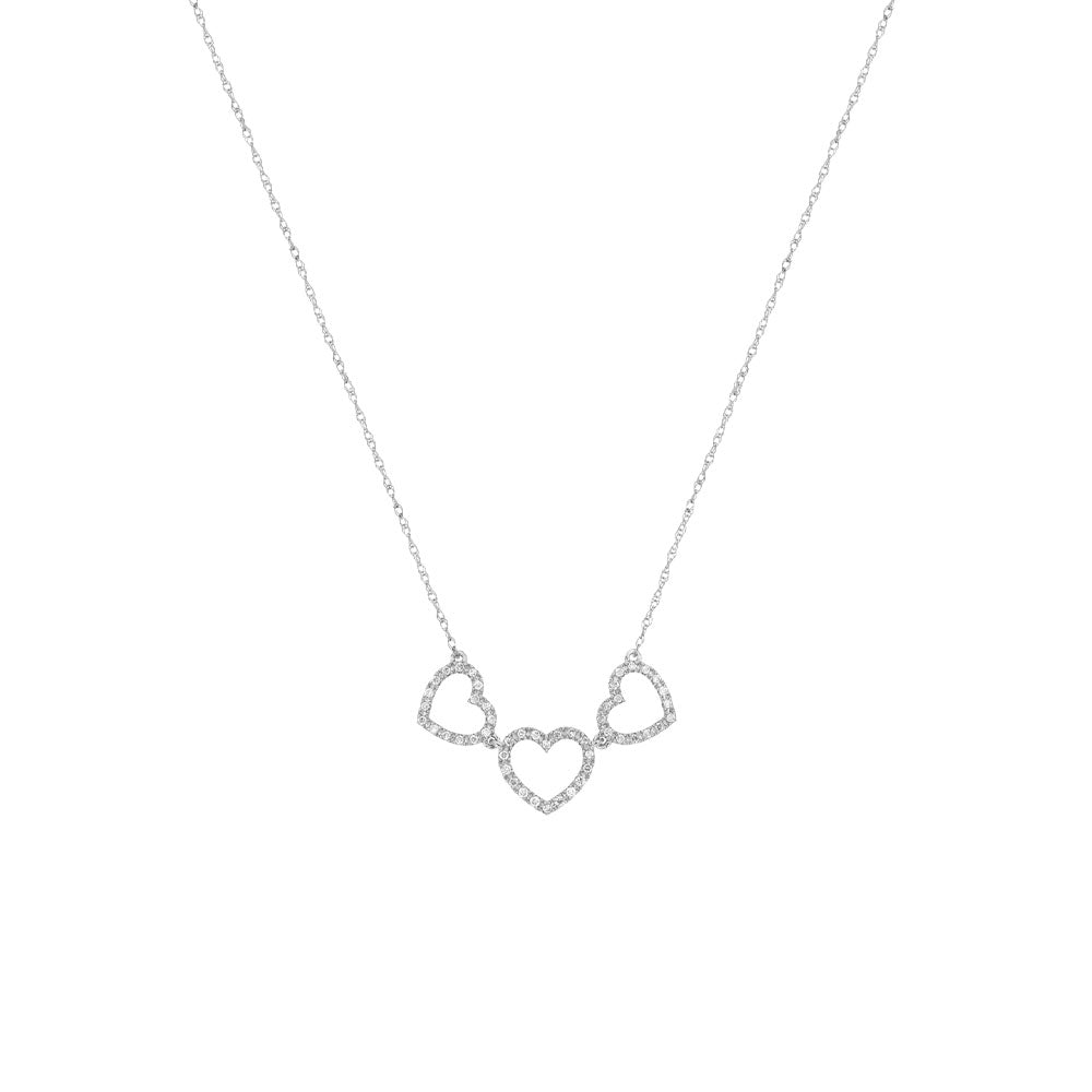 14 Karat White Gold 3 Heart Necklace With Diamonds