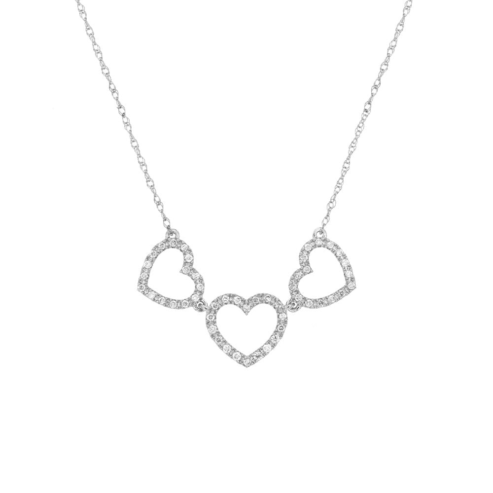 14 Karat White Gold 3 Heart Necklace With Diamonds