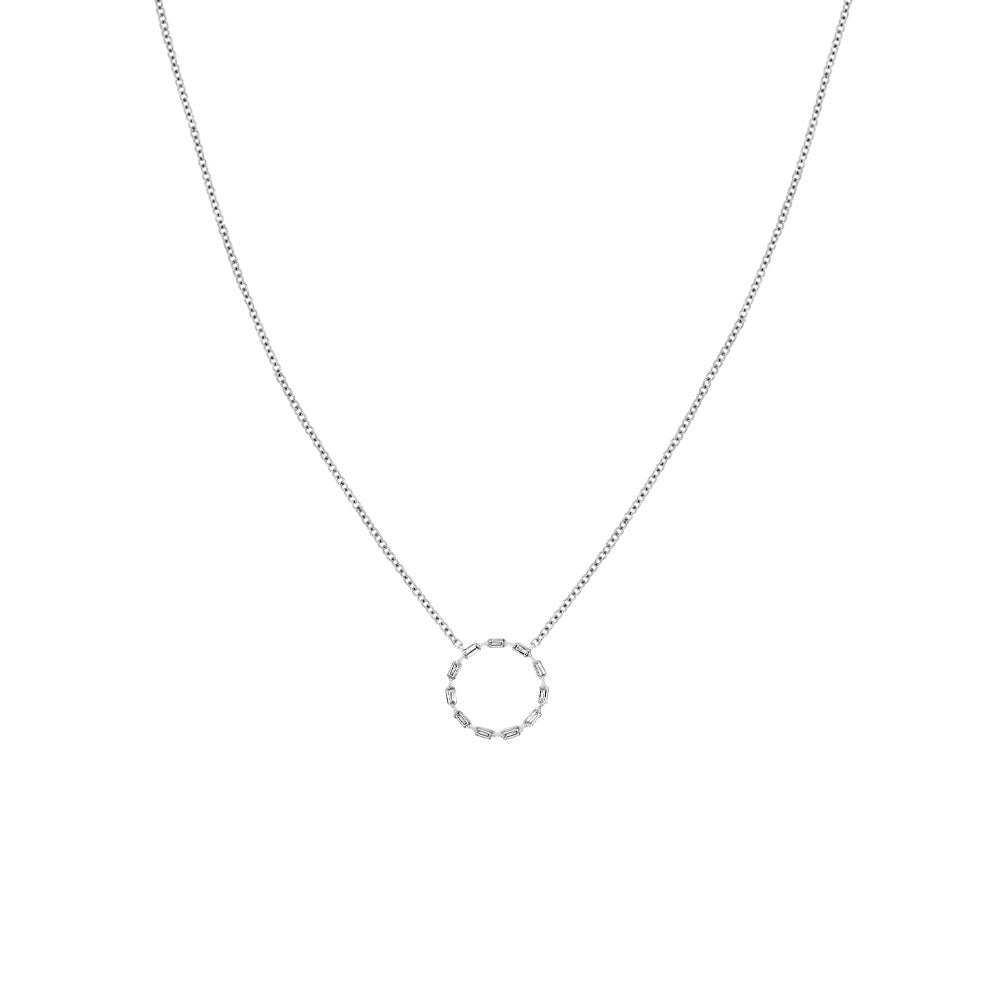 14 Karat White Gold Halo Necklace With Diamonds