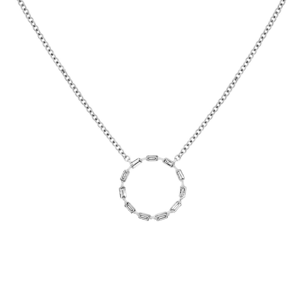 14 Karat White Gold Halo Necklace With Diamonds