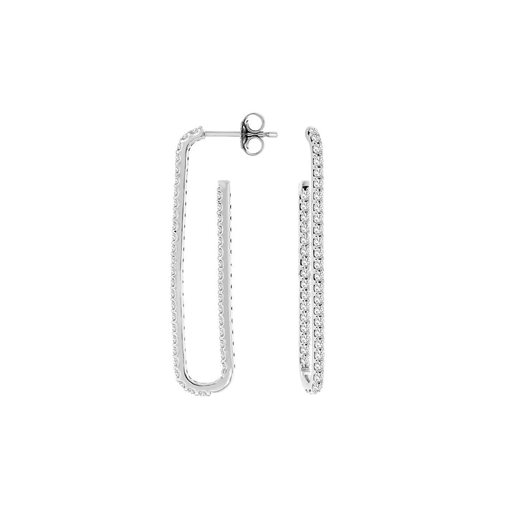 14 Karat White Gold Paper Clip Earring With Diamonds